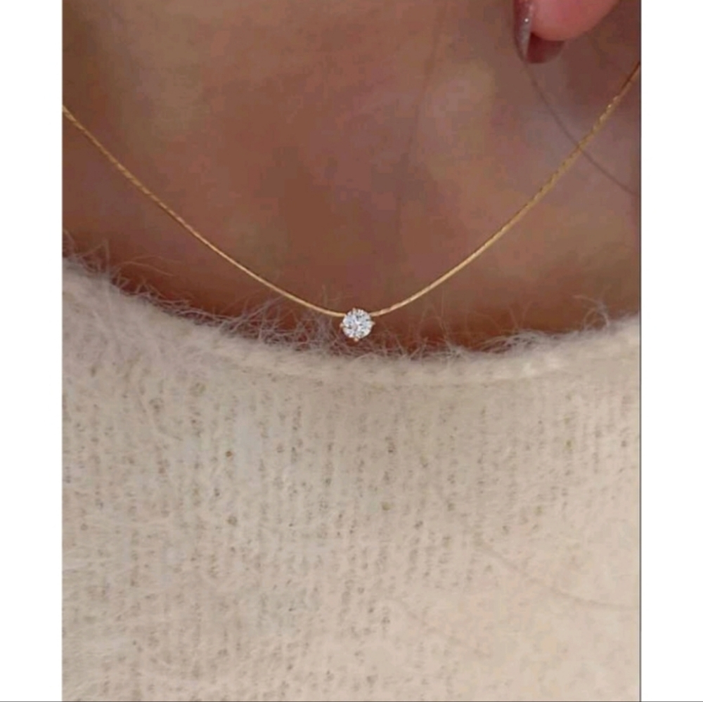 NEW! Anthropologie Delicate Diamond Solitaire Pendant Gold Necklace